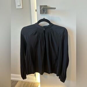 Aritzia Wilfred Black Long-Sleeve Smocked Yoke Blouse
